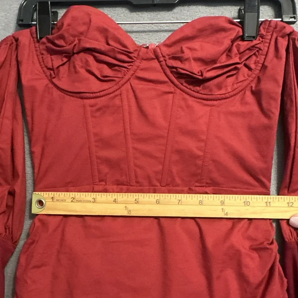 Oh Polly Can't Get Enought Bardot Corset Mini Dress Size 4 Red Party BodyCon